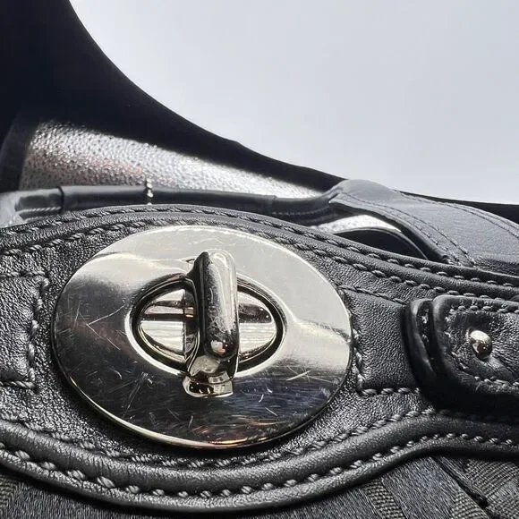 Coach Signature Sateen Garnet Satchel Shoulder Bag Silver/Black No F13906 - Picture 15 of 15